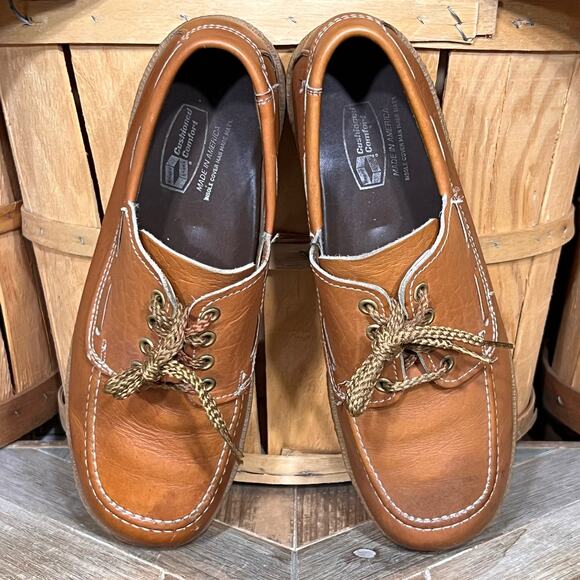 Knapp Shoes Tan Leather 4-Eye Vintage USA 70s Platform Crepe Oxfords Mens 9.5 D main image 9